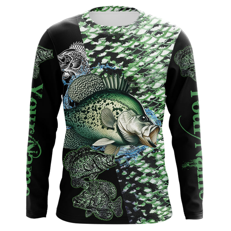 Crappie fishing scales Custom Name sun protection long sleeve fishing shirts for men, women, kid NQS3267