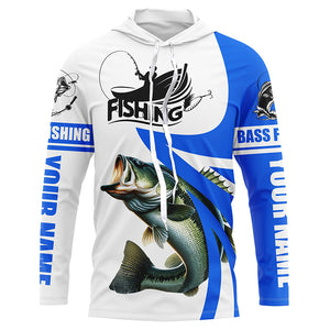 Largemouth bass fishing Custom Name sun protection long sleeve fishing shirts for men, women | Blue NQS3268