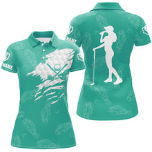Load image into Gallery viewer, Womens golf polo shirts custom name golf clubs pattern shirt for ladies | Turquoise NQS7536