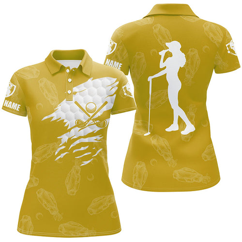Womens golf polo shirts custom name golf clubs pattern shirt for ladies | Yellow NQS7536