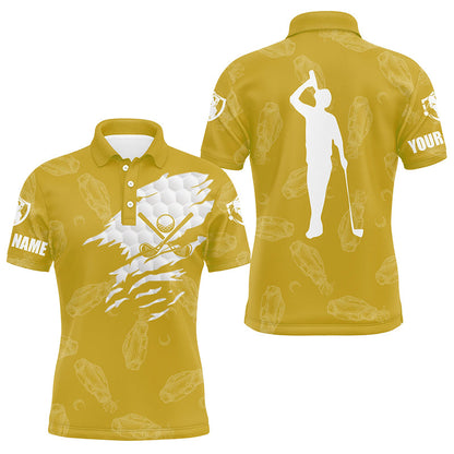 Mens golf polo shirt custom name golf clubs pattern shirt | Yellow NQS7536