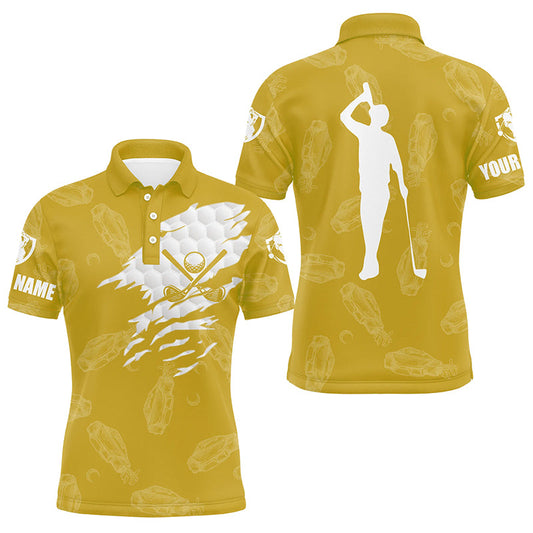 Mens golf polo shirt custom name golf clubs pattern shirt | Yellow NQS7536