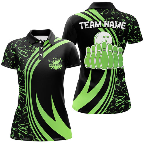 Black Women bowling Polo shirt Custom Green neon team league bowling jerseys, gifts for bowlers NQS7535