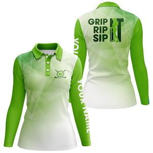 Funny Womens golf polo shirt custom name grip it rip it sip it, golf tops for ladies | Green NQS5571