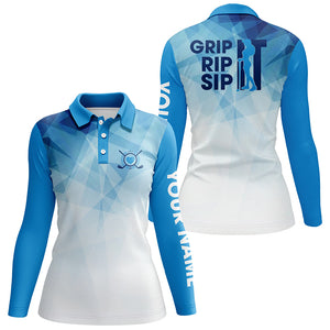 Funny Womens golf polo shirt custom name grip it rip it sip it, golf tops for ladies | Blue NQS5572