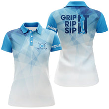 Load image into Gallery viewer, Funny Womens golf polo shirt custom name grip it rip it sip it, golf tops for ladies | Blue NQS5572