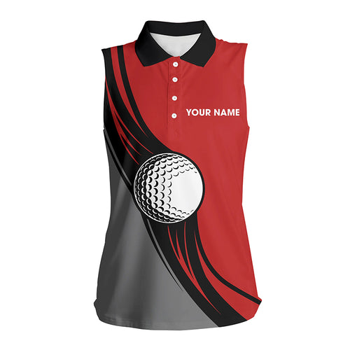 Golf ball Womens sleeveless polo shirts - golf gifts for women custom name ladies golf tops | Red NQS5575