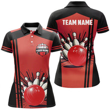 Load image into Gallery viewer, Personalized black and red retro Bowling Polo, Quarter Zip shirts For Women, Bowling Team Jerseys NQS7687