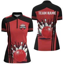 Load image into Gallery viewer, Personalized black and red retro Bowling Polo, Quarter Zip shirts For Women, Bowling Team Jerseys NQS7687