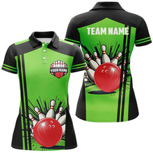 Load image into Gallery viewer, Personalized black and green retro Bowling Polo, Quarter Zip shirts For Women, Bowling Team Jerseys NQS7688