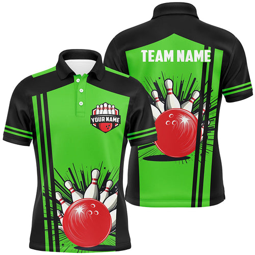 Personalized black and green retro Bowling Polo, Quarter Zip shirts For Men, Bowling Team Jerseys NQS7688