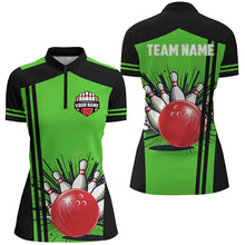 Load image into Gallery viewer, Personalized black and green retro Bowling Polo, Quarter Zip shirts For Women, Bowling Team Jerseys NQS7688