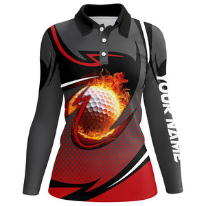 Flame golf ball fire golf outfits ladies custom Women golf polo shirts, golf gifts for women | Red NQS7691