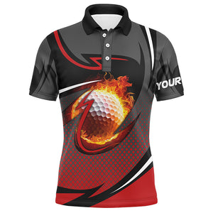 Flame golf ball fire golf outfits men custom Mens golf polo shirts, golf gifts for men | Red NQS7691