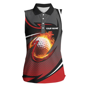 Flame golf ball fire golf outfits ladies custom Womens sleeveless polo shirts, golf gifts | Red NQS7691