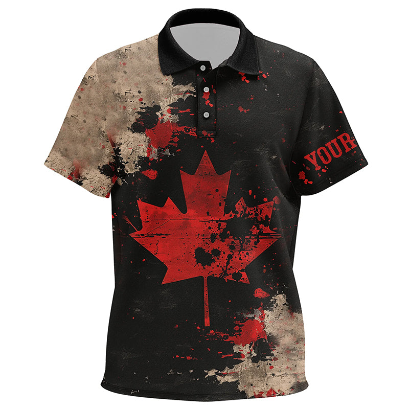 Vintage Black Canadian flag Kid golf polo shirts custom golf outfits for Kid, unique golf gifts NQS7693