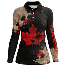 Load image into Gallery viewer, Vintage Black Canadian flag Women golf polo shirts custom golf outfits for ladies, unique golf gifts NQS7693