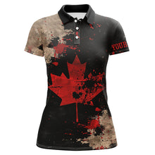 Load image into Gallery viewer, Vintage Black Canadian flag Women golf polo shirts custom golf outfits for ladies, unique golf gifts NQS7693