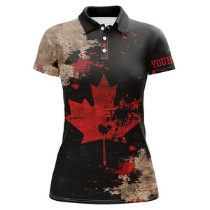Vintage Black Canadian flag Women golf polo shirts custom golf outfits for ladies, unique golf gifts NQS7693