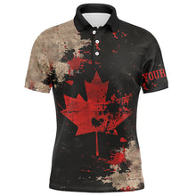 Load image into Gallery viewer, Vintage Black Canadian flag Mens golf polo shirts custom golf outfits for men, unique golf gifts NQS7693