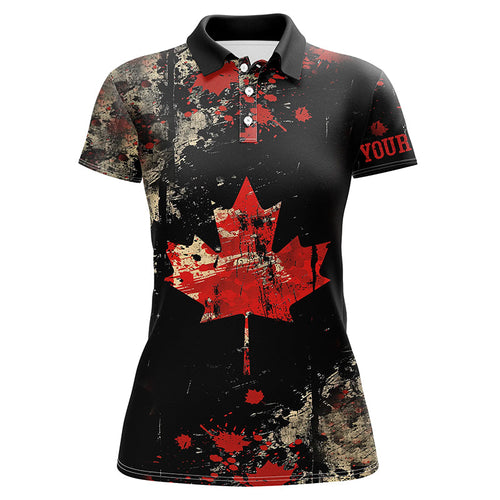 Women golf polo shirts custom Vintage Black Canadian flag golf outfits for ladies, unique golf gifts NQS7694