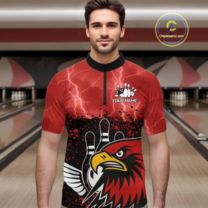 Black and Red Lightning thunder storm Eagle Bowling Shirts for Men Custom Team bowling jerseys NQS10022