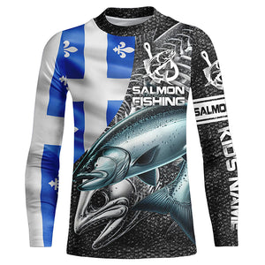Quebec Flag Salmon Fishing Custom long sleeve performance Fishing Shirts, Salmon Fishing jerseys NQS5832