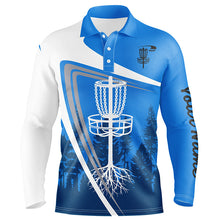 Load image into Gallery viewer, Mens disc golf polo shirt custom name blue disc golf basket, personalized disc golf shirts NQS7931