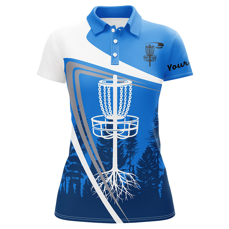 Womens disc golf polo shirt custom name blue disc golf basket, personalized disc golf shirts NQS7931