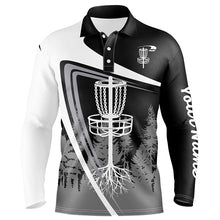 Load image into Gallery viewer, Mens disc golf polo shirt custom name black disc golf basket, personalized disc golf shirts NQS7932