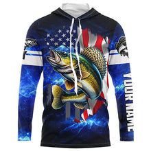 Load image into Gallery viewer, Walleye Fishing 3D American Flag patriotic blue galaxy Custom Walleye long sleeve Fishing Shirts NQS7935