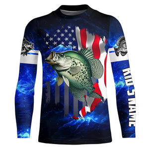 Crappie Fishing 3D American Flag patriotic blue galaxy Custom Crappie long sleeve Fishing Shirts NQS7936