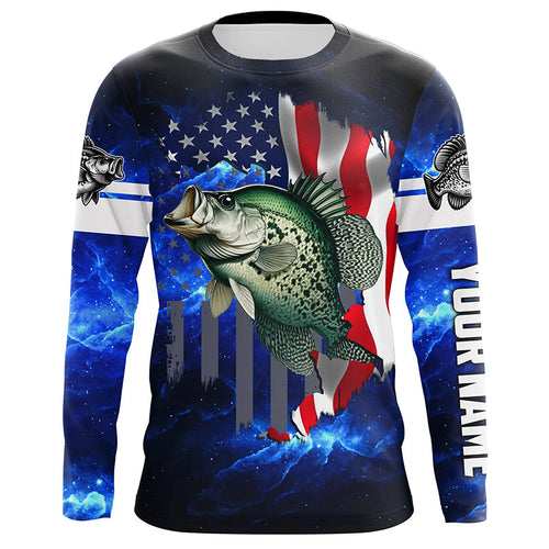 Crappie Fishing 3D American Flag patriotic blue galaxy Custom Crappie long sleeve Fishing Shirts NQS7936