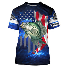 Load image into Gallery viewer, Crappie Fishing 3D American Flag patriotic blue galaxy Custom Crappie long sleeve Fishing Shirts NQS7936