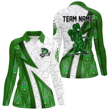 Load image into Gallery viewer, Custom Bowling Polo, Quarter Zip Shirt For Women green flame camo Bowling shirts, Bowling Team jerseys NQS7938