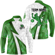 Load image into Gallery viewer, Custom Bowling Polo, Quarter Zip Shirt For Men green flame camo Bowling shirts, Bowling Team jerseys NQS7938