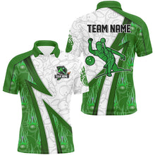 Load image into Gallery viewer, Custom Bowling Polo, Quarter Zip Shirt For Men green flame camo Bowling shirts, Bowling Team jerseys NQS7938