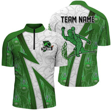 Load image into Gallery viewer, Custom Bowling Polo, Quarter Zip Shirt For Men green flame camo Bowling shirts, Bowling Team jerseys NQS7938