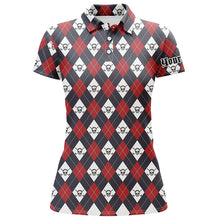 Load image into Gallery viewer, Womens golf polo shirts argyle plaid pattern golf skull custom name team ladies golf tops, golf gifts NQS6021