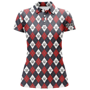 Womens golf polo shirts argyle plaid pattern golf skull custom name team ladies golf tops, golf gifts NQS6021