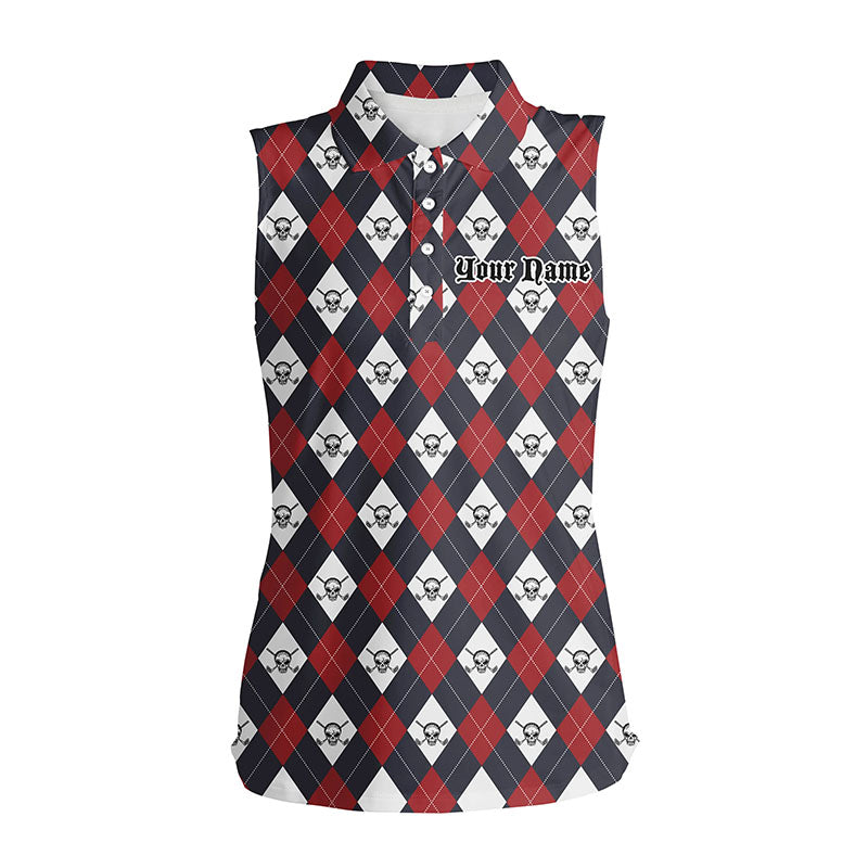 Women Sleeveless polo shirt argyle plaid pattern golf skull custom name team ladies golf tops NQS6021