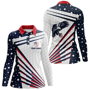 Womens golf polo shirts custom red, white and blue Eagle American flag patriotic womens golf attire NQS6024