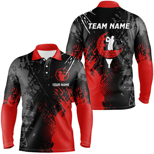 Black and Red Mens golf polo shirts custom male golf attire for men, personalized golf gifts NQS8127