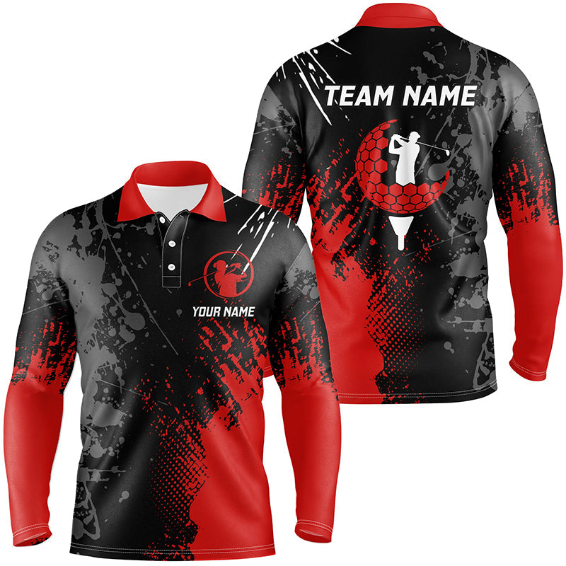 Black and Red Mens golf polo shirts custom male golf attire for men, personalized golf gifts NQS8127