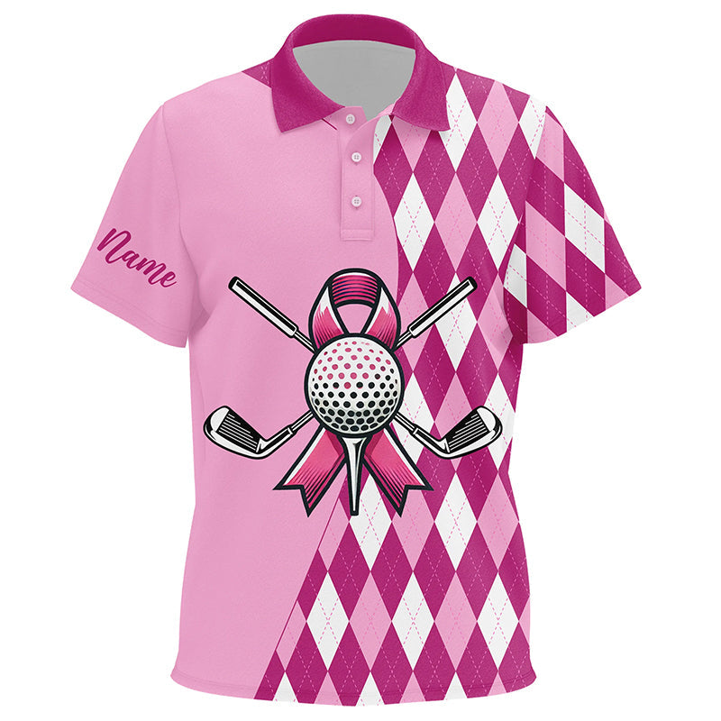 Kid golf polo shirt custom pink argyle pattern Breast Cancer awareness golf apparel for kid NQS8128