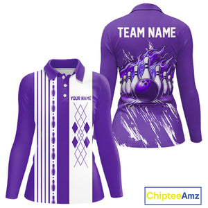 Retro Purple argyle Flame Bowling shirts For Women custom bowling team jerseys Ladies Bowler Outfits NQS10326