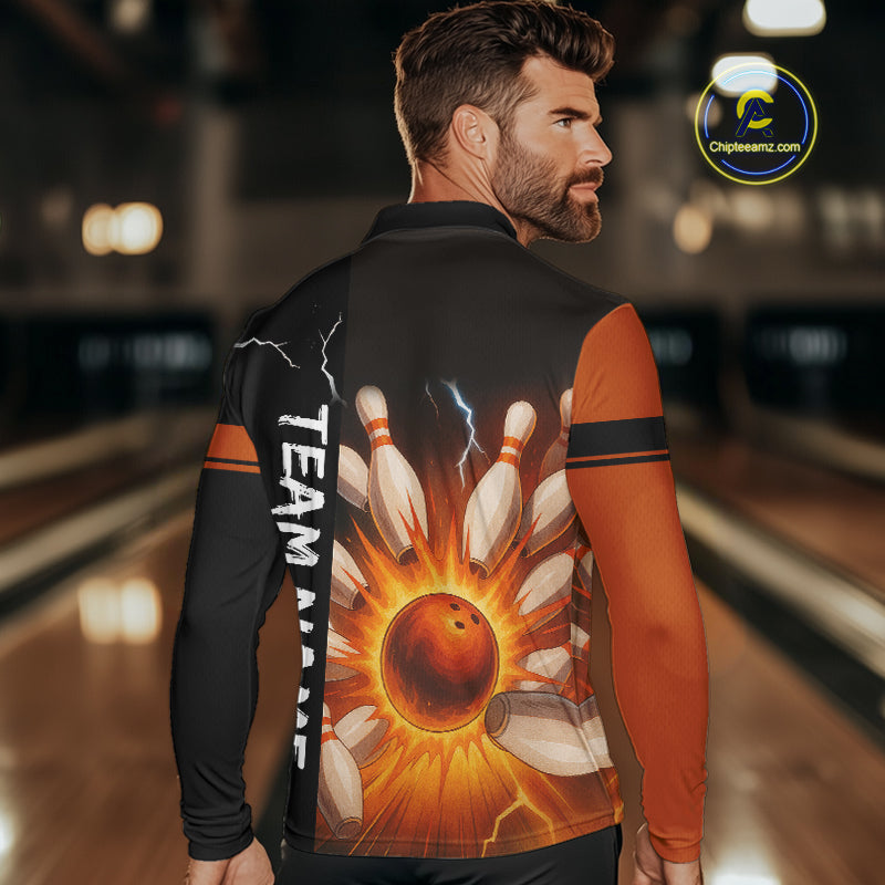 Orange Flame Lightning thunder Bowling shirts For Men custom bowling team jerseys Mens Bowler Outfits NQS10329