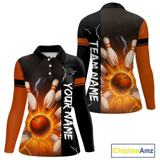 Orange Flame Lightning thunder Bowling shirt For Women custom bowling team jersey Bowler Outfits NQS10329