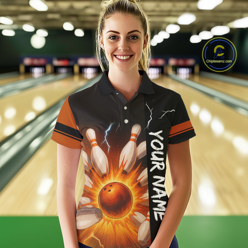 Orange Flame Lightning thunder Bowling shirt For Women custom bowling team jersey Bowler Outfits NQS10329