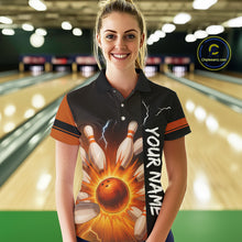 Load image into Gallery viewer, Orange Flame Lightning thunder Bowling shirt For Women custom bowling team jersey Bowler Outfits NQS10329